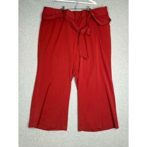 New Lane Bryant Women's Size 28 Plus Red Cropped Pants Capri's Belted Stretch